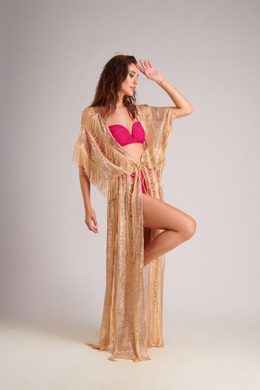 Gold Long Fringe Coverup