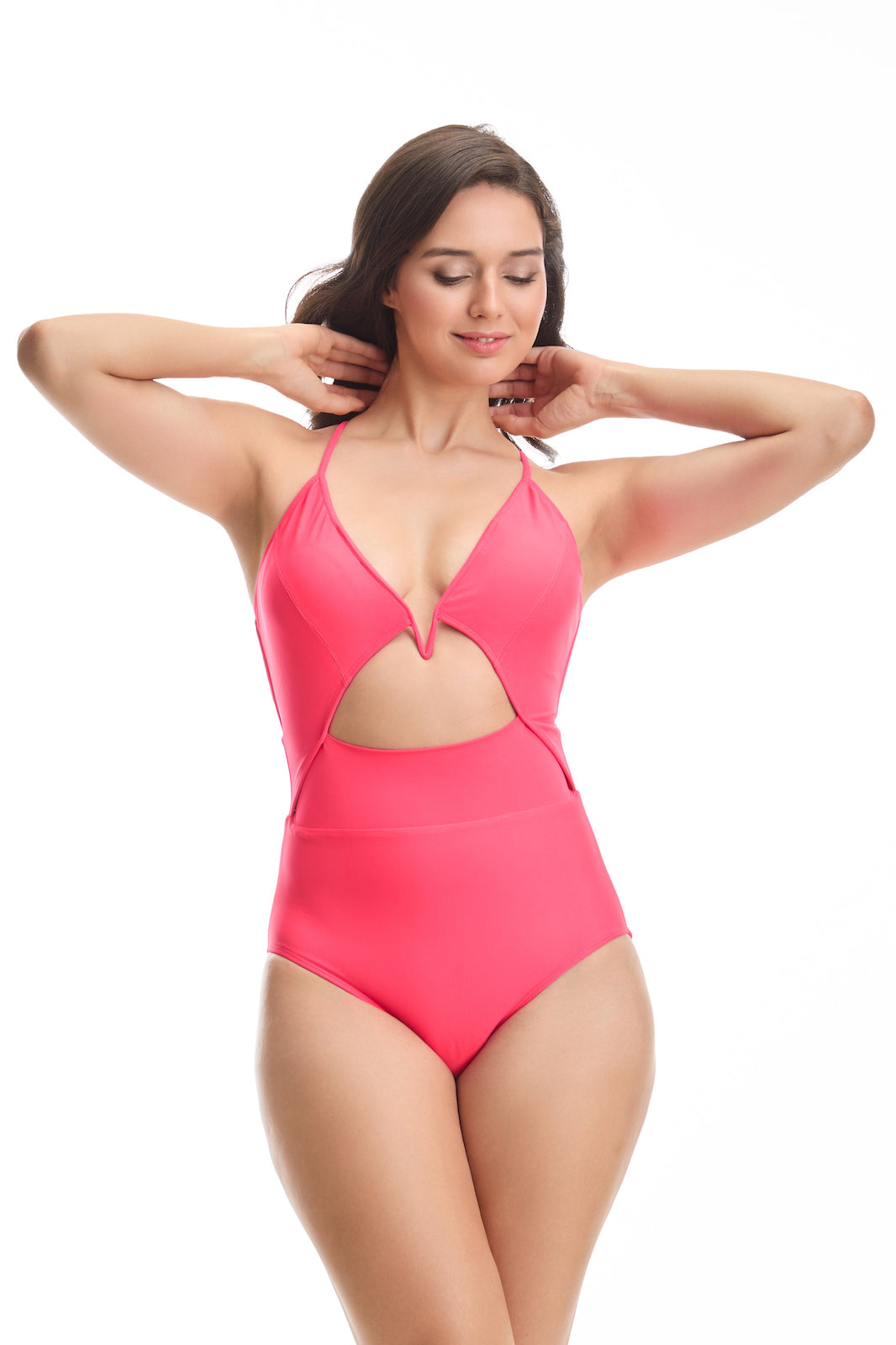 NEON RED PLUNGE SWIMSUIT