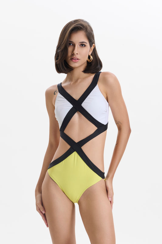 COLOR BLOCK CROSS MONOKINI
