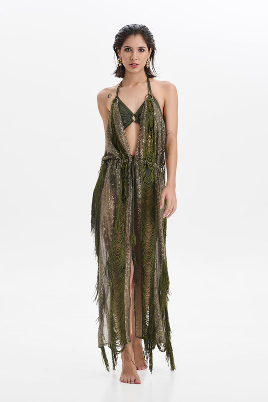 OLIVE HALTER SEQUIN CAPE