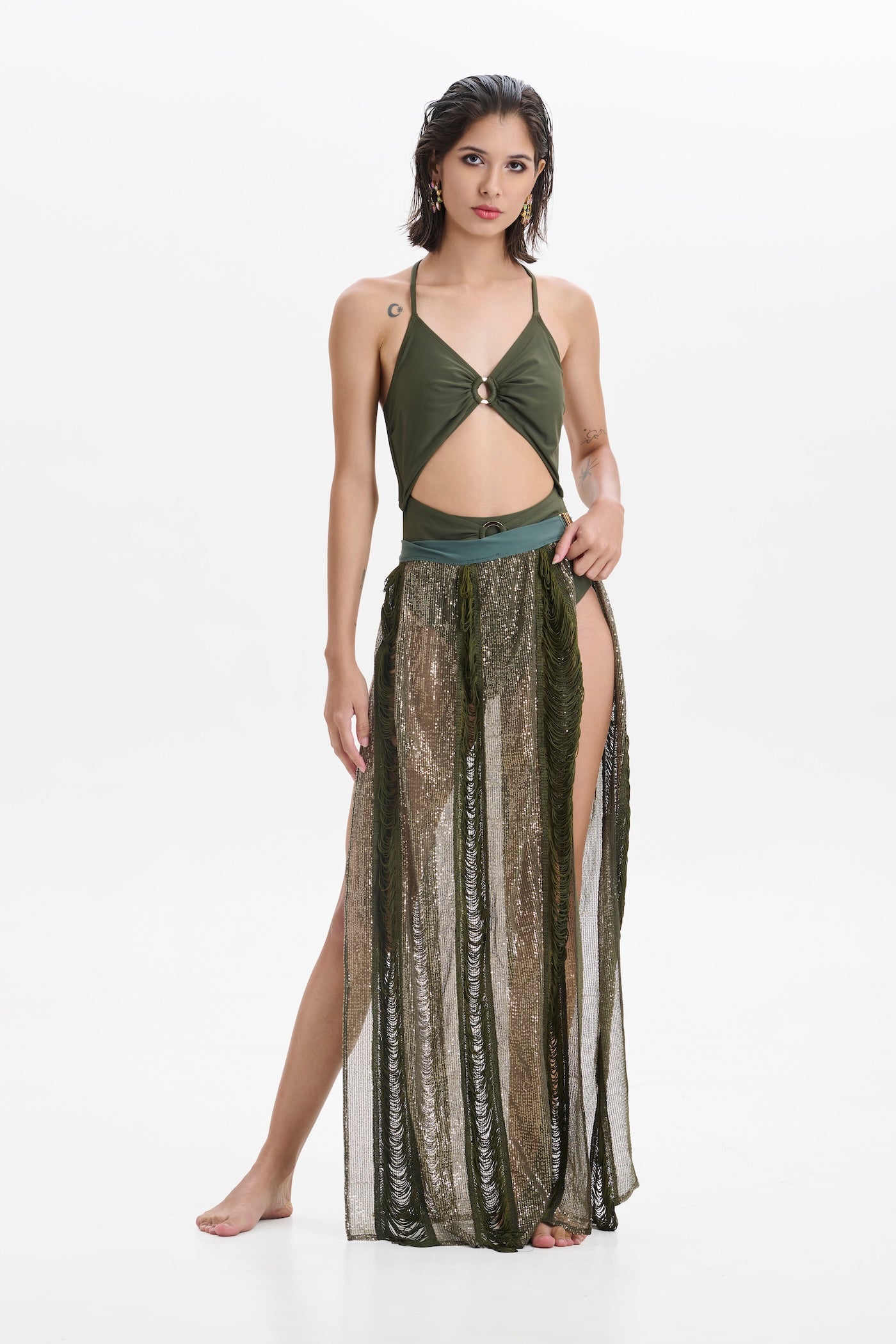 OLIVE SEQUIN SKIRT