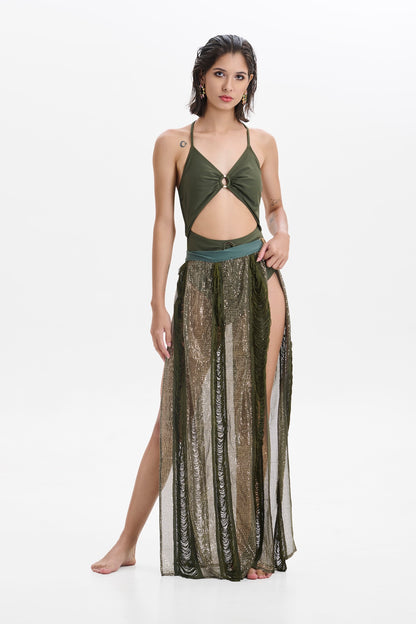 OLIVE SEQUIN SKIRT