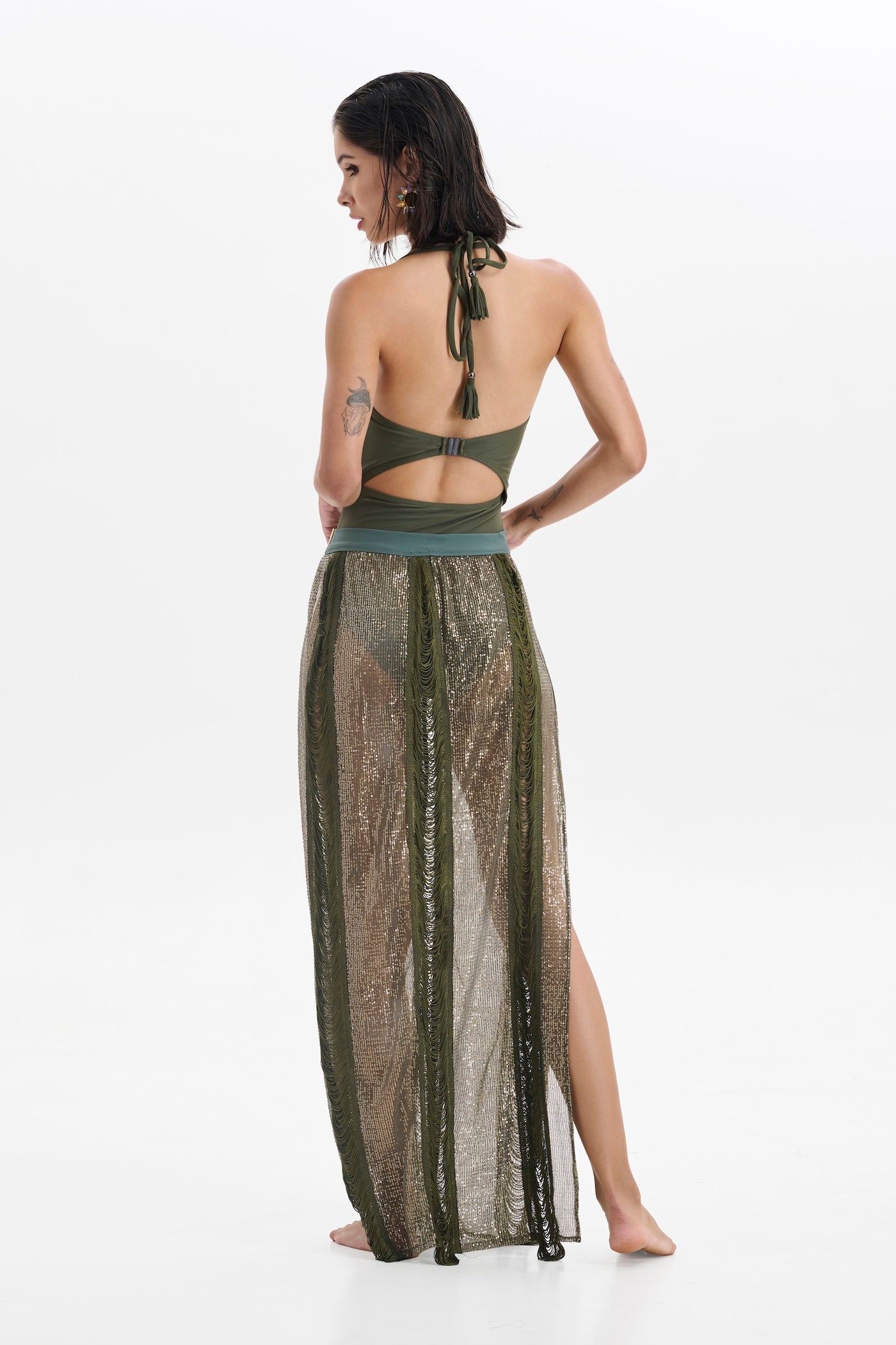 OLIVE SEQUIN SKIRT