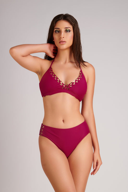 BURGANDY METAL MESH BIKINI