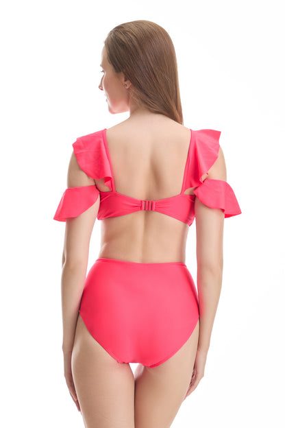 NEON RED FRILL SWIMSUIT