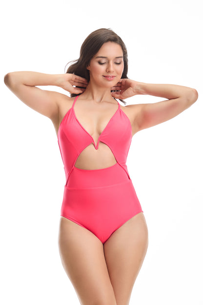 NEON RED PLUNGE SWIMSUIT