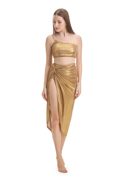 GOLD ONE SHOULDER SWIMSET