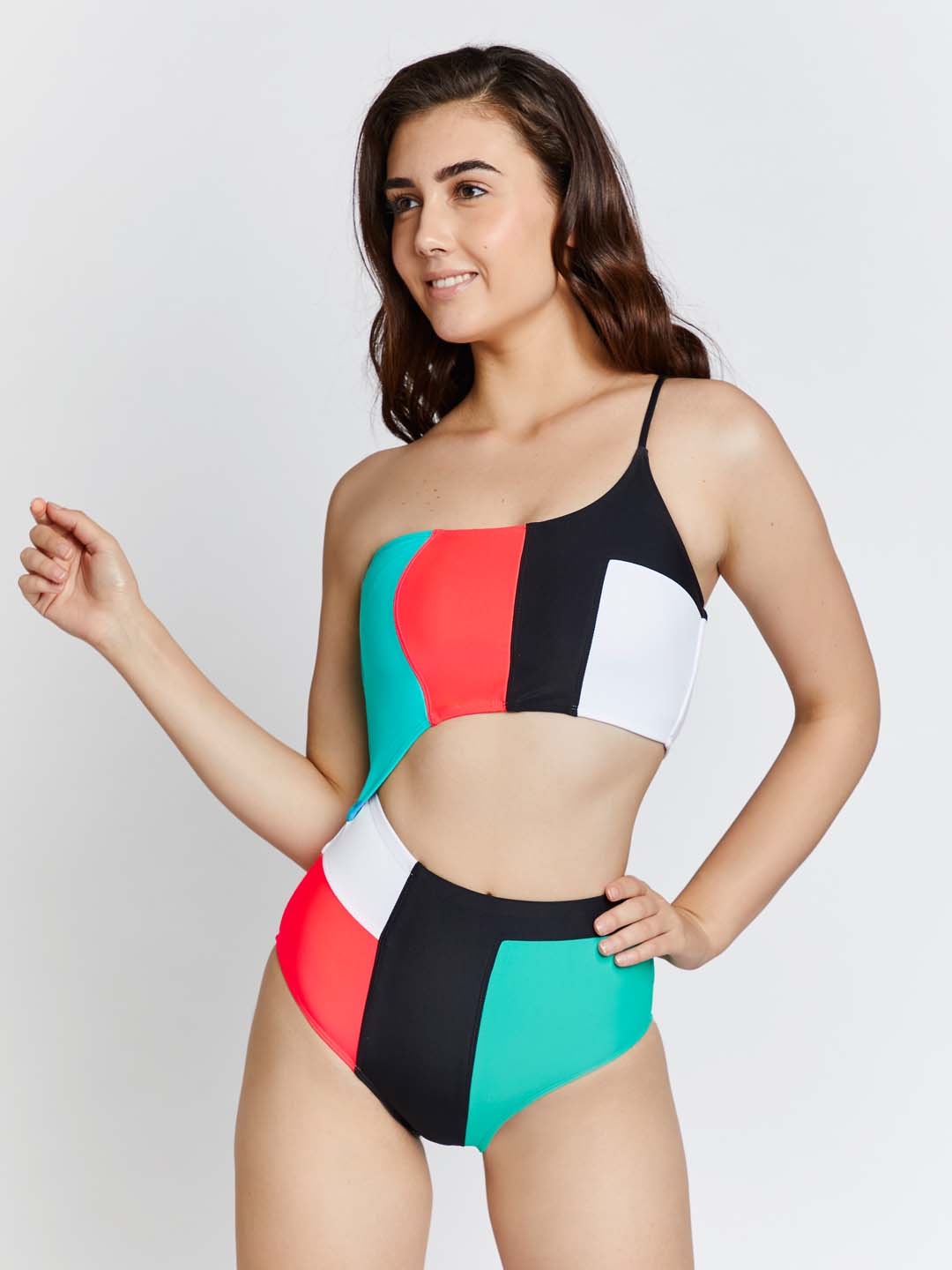 KAI  ColorBlock One Shoulder  Swimsuit