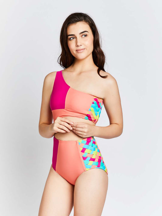 KAI One Shoulder Color Mesh Swimsuit